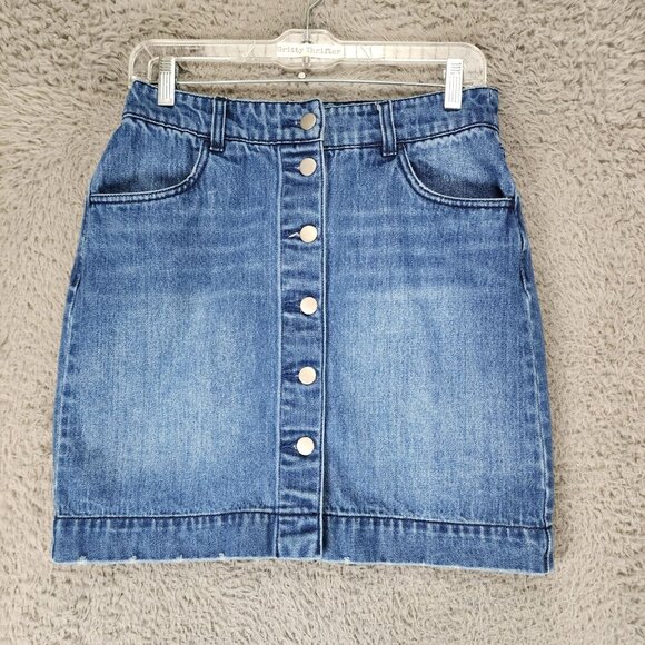 H&M Skirt Womens 8 Medium Wash Cotton Button Front Denim Jean - Picture 1 of 8